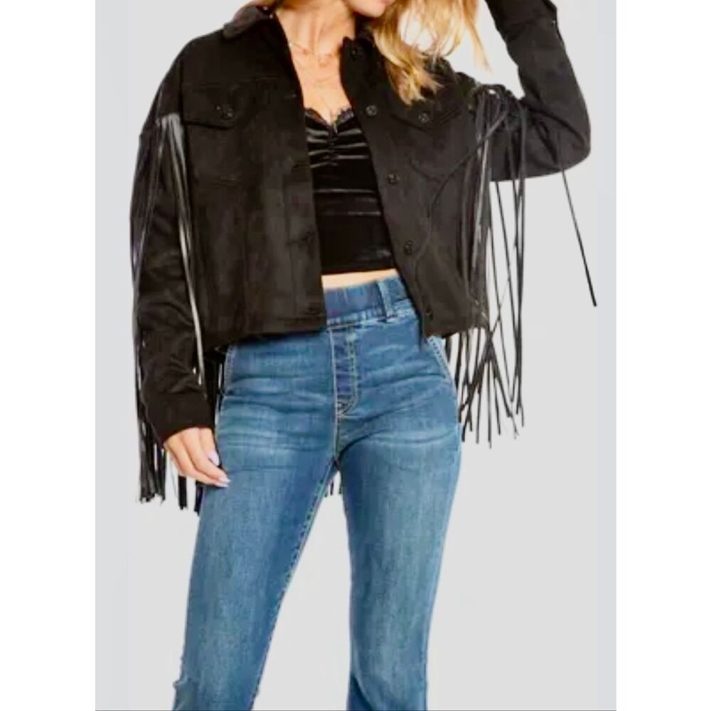 NWT Juicy Couture Fringe Trucker Jacket, Black NWT, XS,